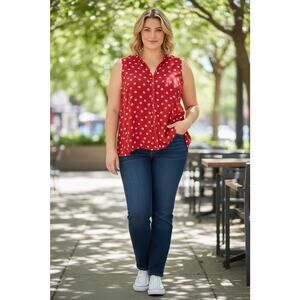 Bobeau Woman’s Sleeveless Summer Blouse Red w/Pink Polka Dots